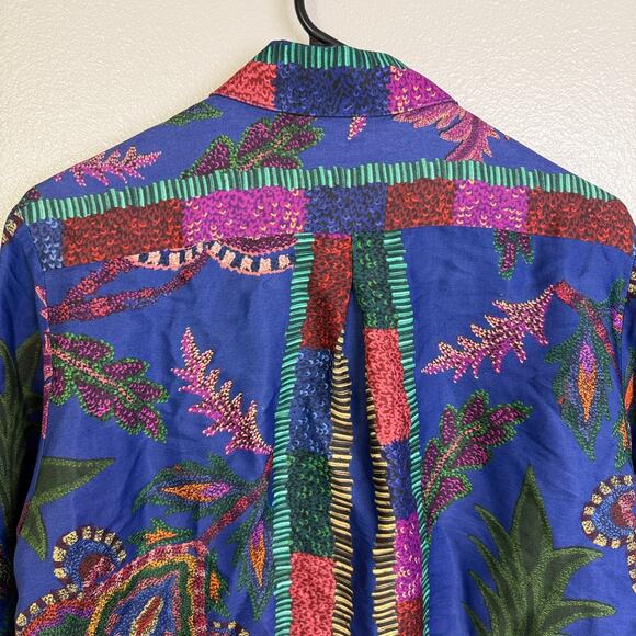 Farm Rio Sunset Tapestry Print Blouse Womens Small Blue Floral Long Sleeve Shirt - Picture 8 of 12